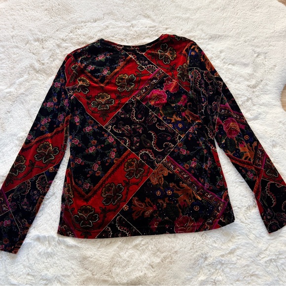 💫Stunning Vintage 90s Y2K Vivid Velvet Floral Paisley Patchwork Long Sleeve Top - Picture 9 of 15
